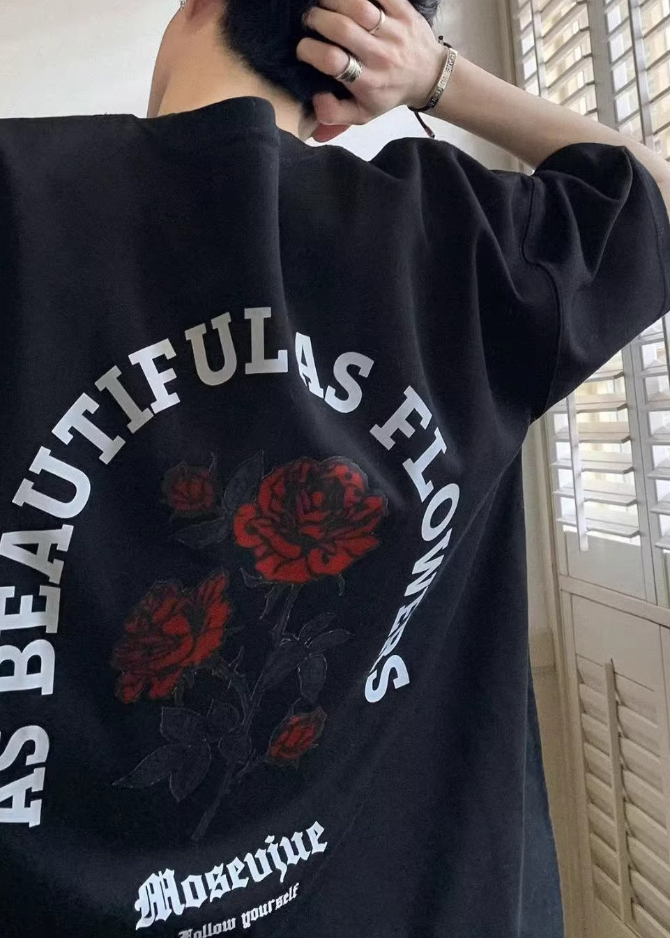 Brief Baumwolle Herren Liebe Lose Weiß Halb Tees Grafik Rosen