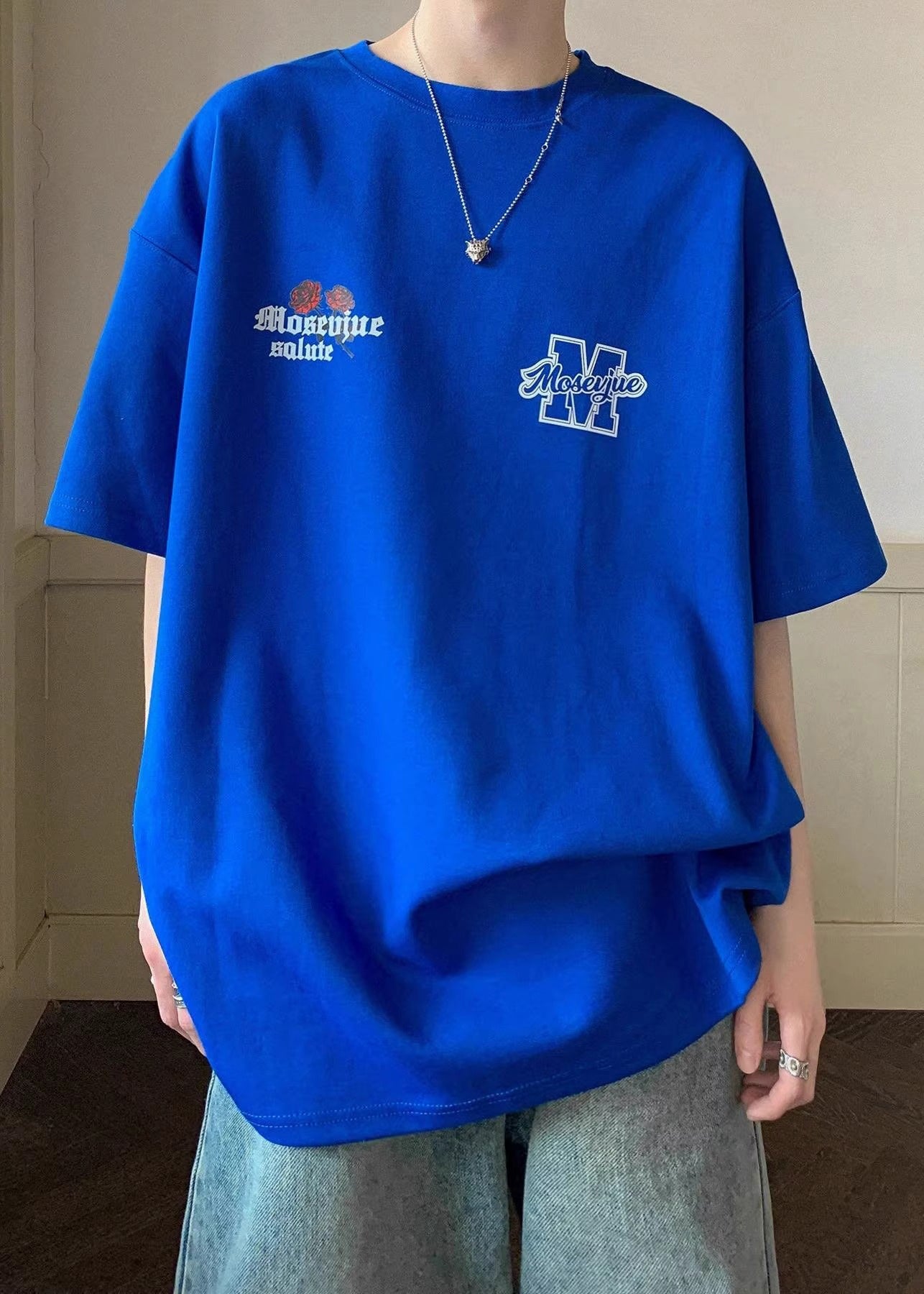 Brief Baumwolle Herren Liebe Lose Weiß Halb Tees Grafik Rosen