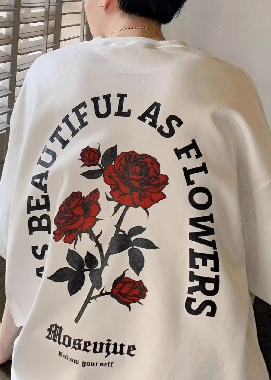 Brief Baumwolle Herren Liebe Lose Weiß Halb Tees Grafik Rosen