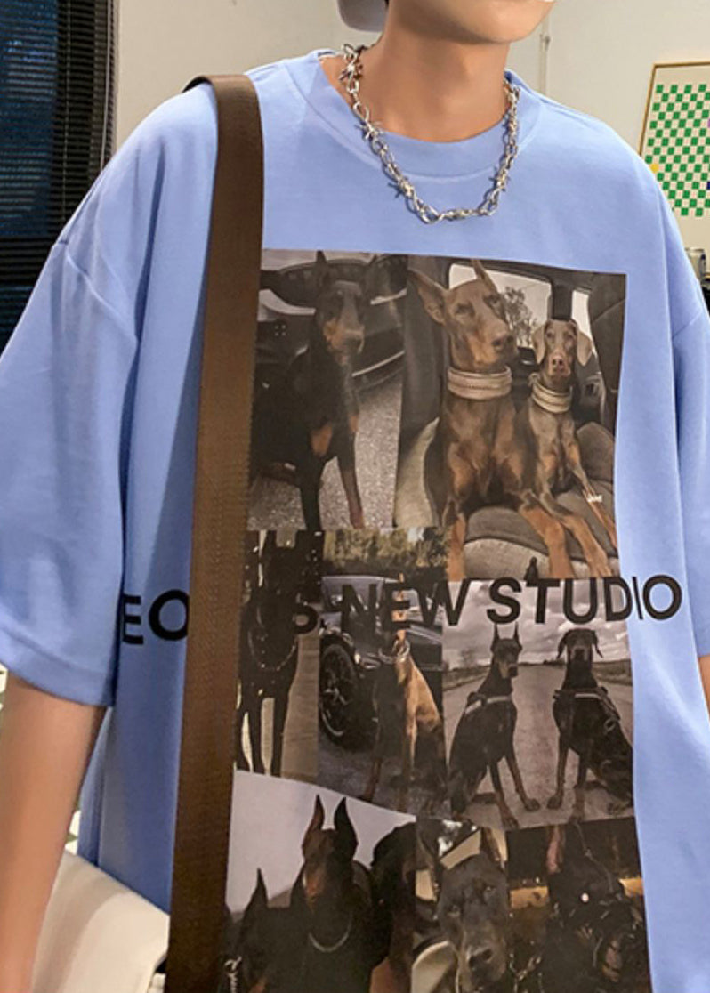 Print T Cozy Loose Cotton Shirts White Mens Summer