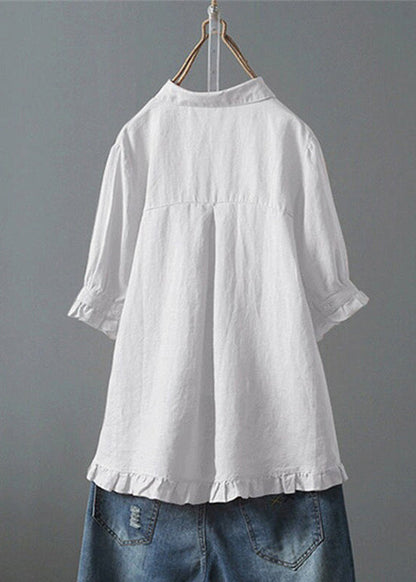 Chemise ample en coton uni à volants et boutons blancs pour l'été QE032