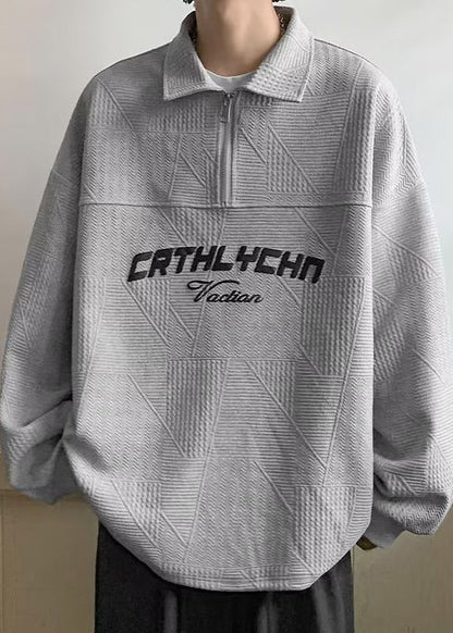 Baumwolle TC034 Sweatshirts Lose Polo Weiß Brief Reißverschluss Männer