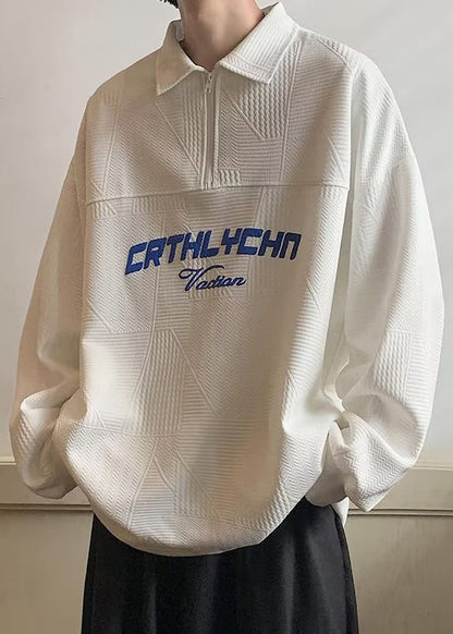 Baumwolle TC034 Sweatshirts Lose Polo Weiß Brief Reißverschluss Männer