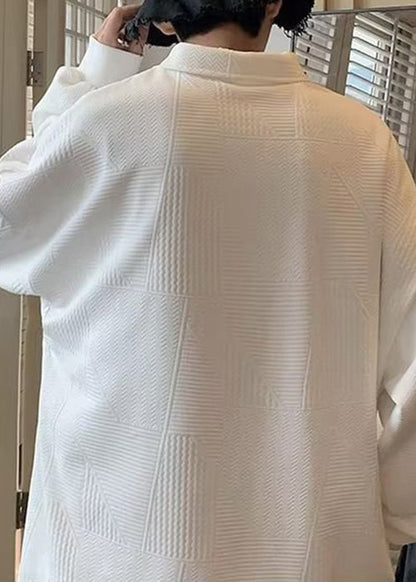 Baumwolle TC034 Sweatshirts Lose Polo Weiß Brief Reißverschluss Männer