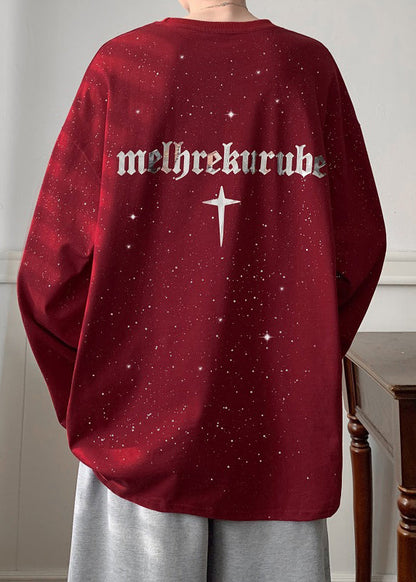 Chemises de printemps à vin, design ample, paillettes rouges, t-shirt en coton original pour hommes