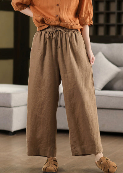 Lose Taille Elastische Hose Sommer Crop Up Leinen Gelb Spitze