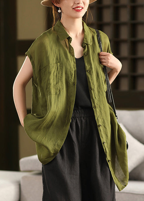 Button Pan Kragen Peter Sommer Taschen Lose Hemd Gelb Baumwolle