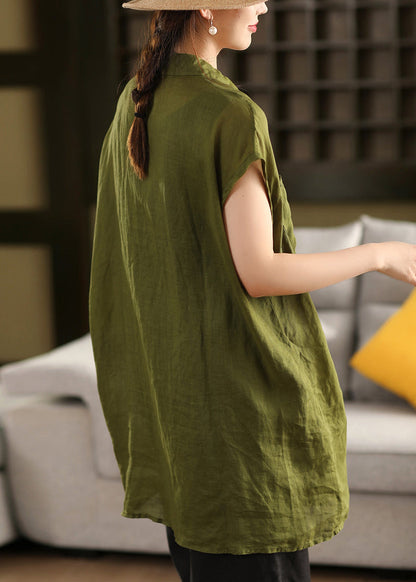 Button Pan Kragen Peter Sommer Taschen Lose Hemd Gelb Baumwolle