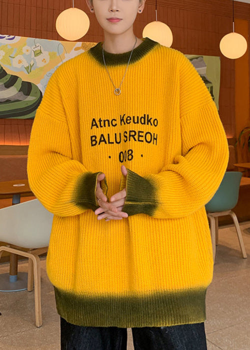 Lose Gelb Tie Dye Brief Stricken Männer Pullover Winter RC026