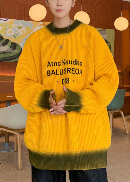 Lose Gelb Tie Dye Brief Stricken Männer Pullover Winter RC026