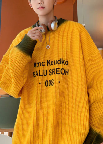 Lose Gelb Tie Dye Brief Stricken Männer Pullover Winter RC026