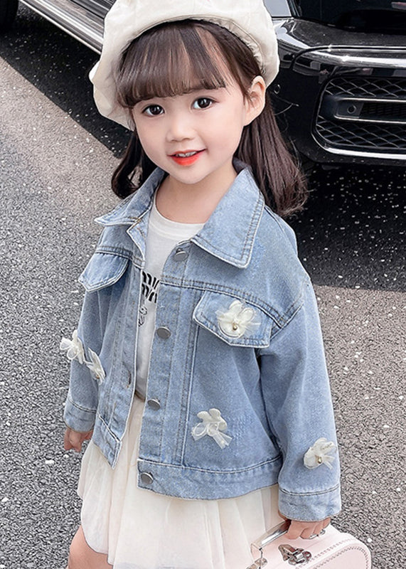 Lovely Blue Peter Pan Collar Patchwork Kids Denim Coat Fall QV035