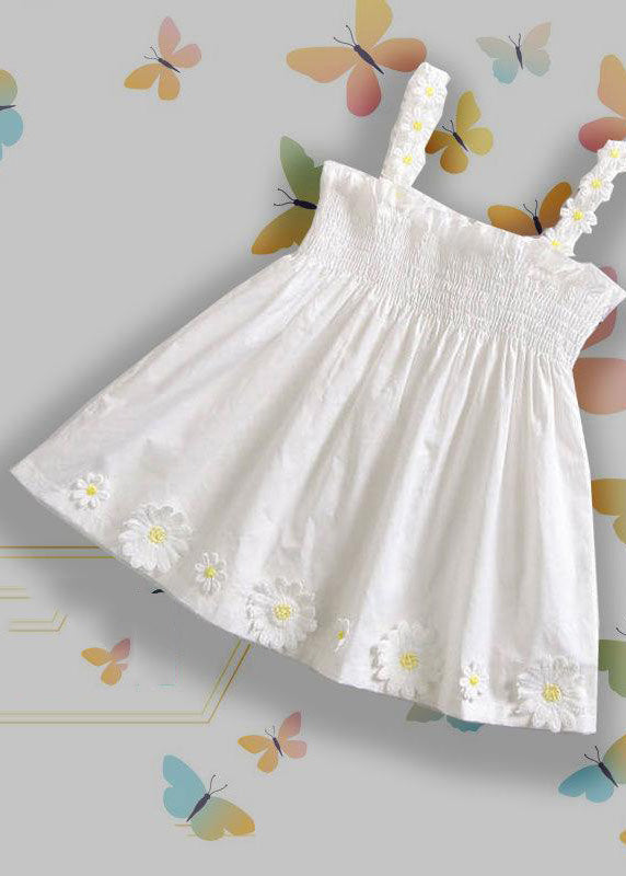 Schönes blau kariertes, faltiges, florales Baumwoll-Mittelkleid für Kinder, ärmellos, GF001