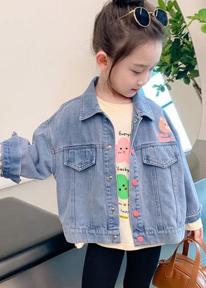 Jolis manteaux en denim bleu imprimé patchwork avec poches pour filles Automne QV043