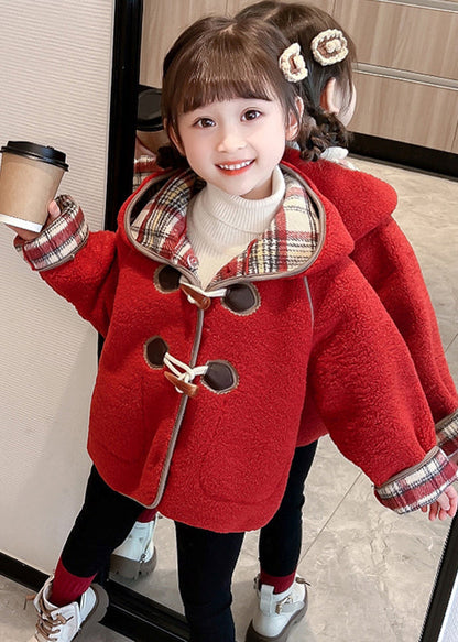 Manteau d'hiver à capuche pour enfants avec joli bouton patchwork vert WL027