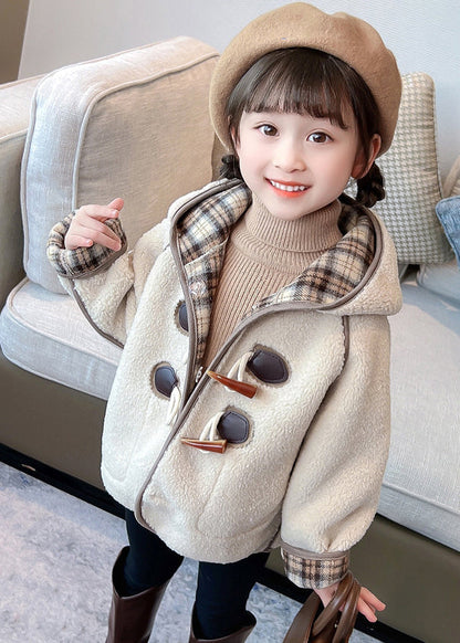 Manteau d'hiver à capuche pour enfants avec joli bouton patchwork vert WL027