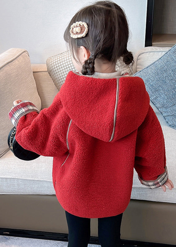 Manteau d'hiver à capuche pour enfants avec joli bouton patchwork vert WL027