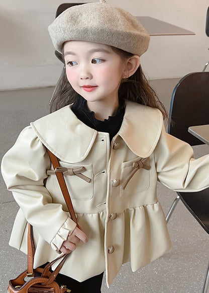 Joli trench-coat kaki à col Peter Pan et boutons froissés pour enfants Automne QV030