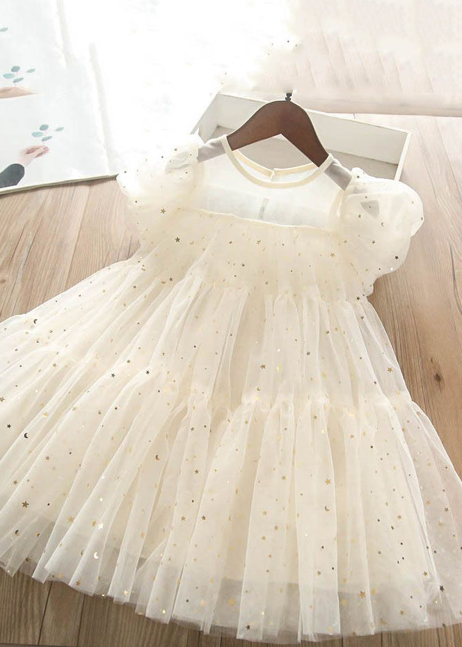 Jolie robe longue en tulle vert clair à col rond et paillettes pour enfants, manches courtes, EW010