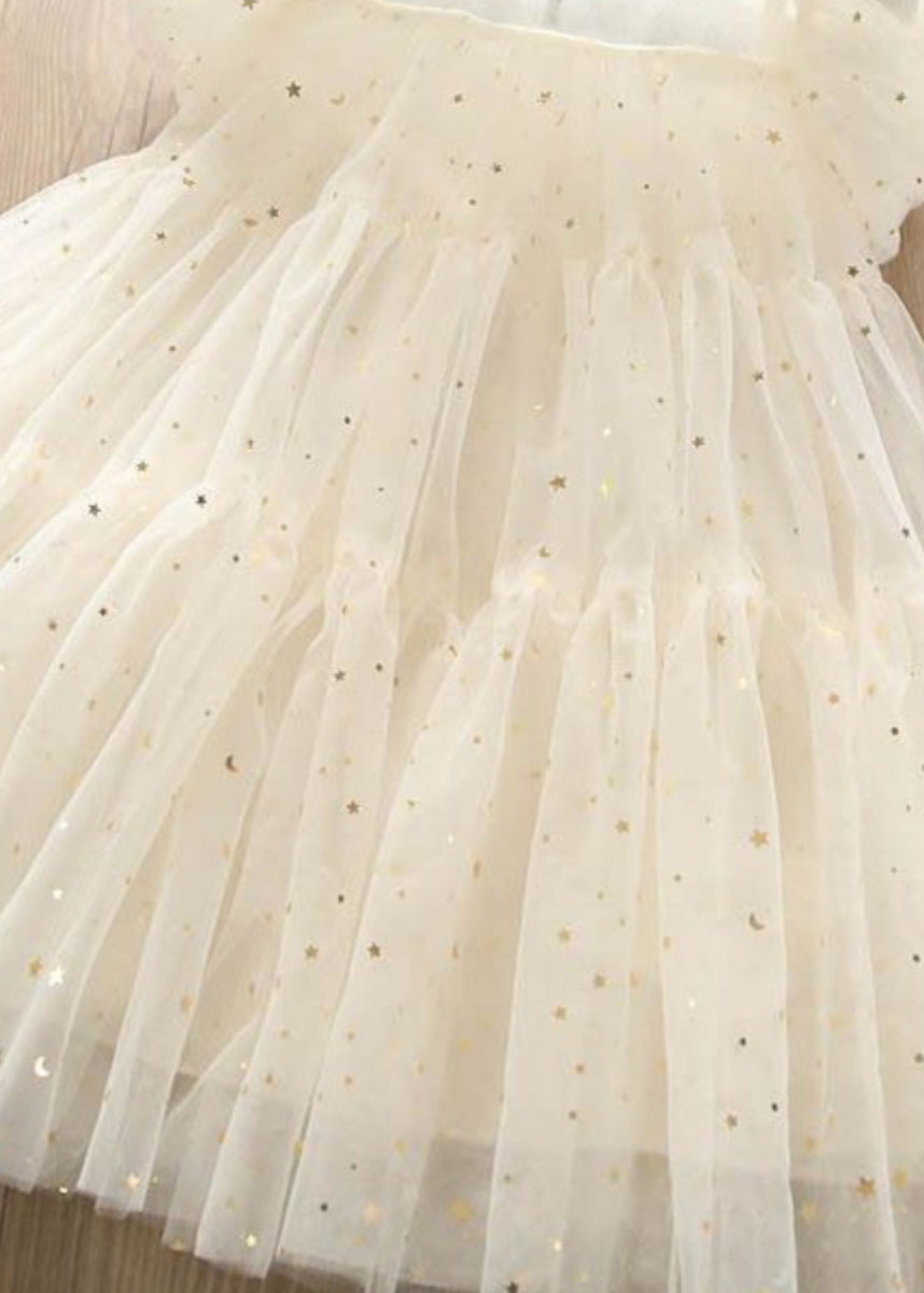 Jolie robe longue en tulle vert clair à col rond et paillettes pour enfants, manches courtes, EW010