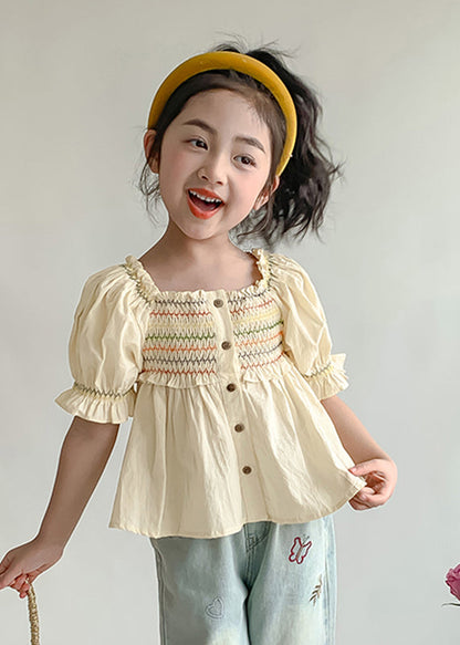 Chemise jaune clair à volants et à manches lanternes pour enfants SS1008