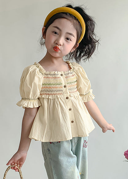 Chemise jaune clair à volants et à manches lanternes pour enfants SS1008