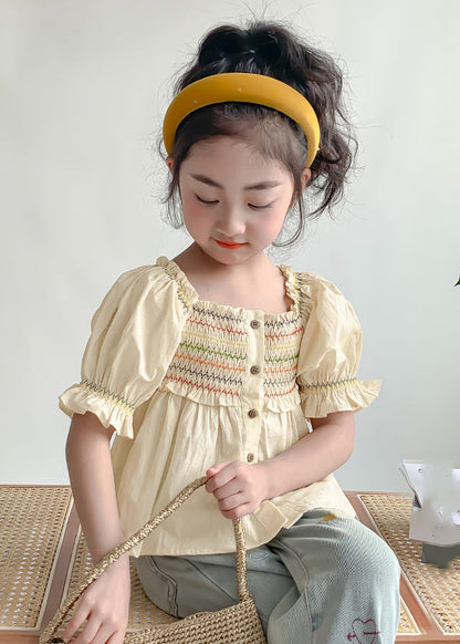 Chemise jaune clair à volants et à manches lanternes pour enfants SS1008