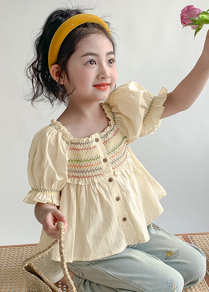 Chemise jaune clair à volants et à manches lanternes pour enfants SS1008