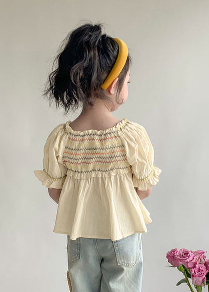 Chemise jaune clair à volants et à manches lanternes pour enfants SS1008