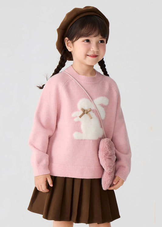 Joli pull rose en tricot de coton à imprimé animal pour fille, printemps TP033