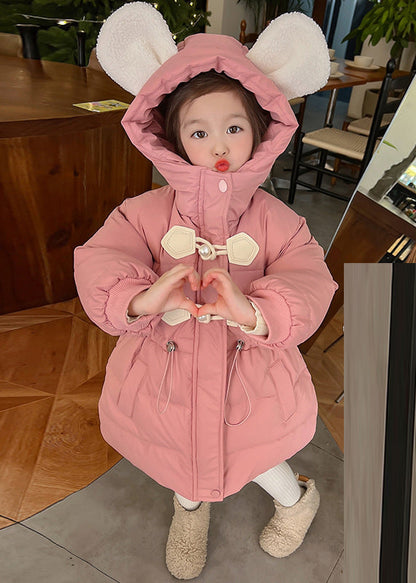 Joli parka à capuche rose avec cordon de serrage pour enfants en patchwork pour l'hiver WL019