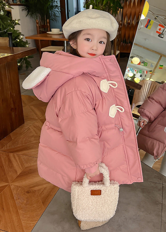 Joli parka à capuche rose avec cordon de serrage pour enfants en patchwork pour l'hiver WL019