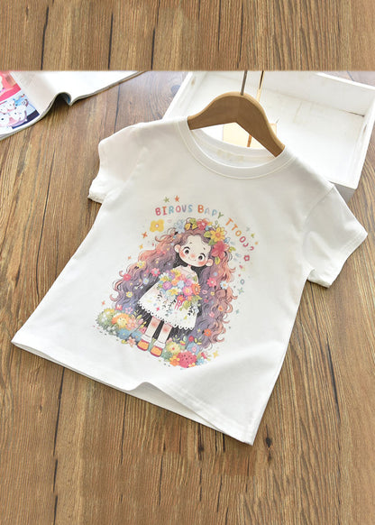 T-shirt à manches courtes pour fille avec joli imprimé rose YU1090