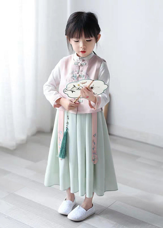 Weste Schöne Kragen Stehen Chiffon Rosa Und Kleid Lange Mädchen