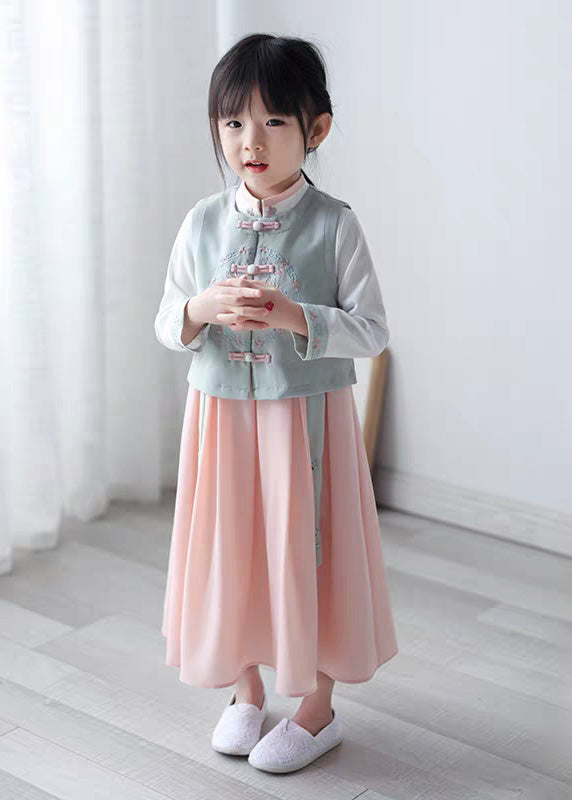 Weste Schöne Kragen Stehen Chiffon Rosa Und Kleid Lange Mädchen