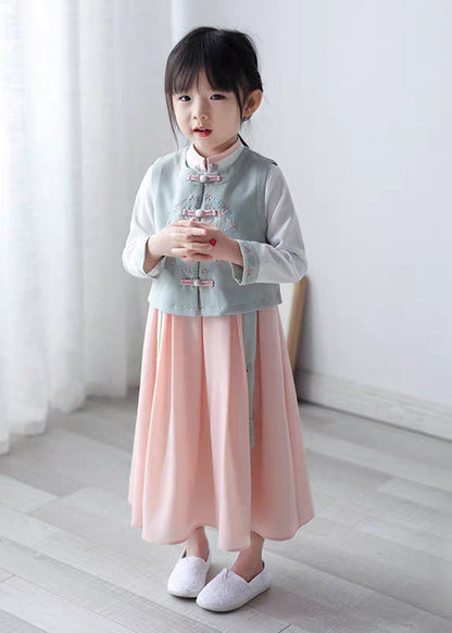Weste Schöne Kragen Stehen Chiffon Rosa Und Kleid Lange Mädchen