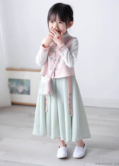 Weste Schöne Kragen Stehen Chiffon Rosa Und Kleid Lange Mädchen