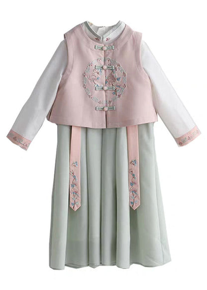 Weste Schöne Kragen Stehen Chiffon Rosa Und Kleid Lange Mädchen