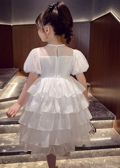 Jolies robes longues en tulle à paillettes et patchwork blanc pour enfants, été XZ033