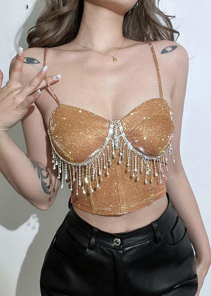 Coupe droite courte avec strass et col kaki, bretelles et pompons de luxe