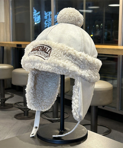 Beige Winterfleece-Mütze für Herren, warm und vielseitig, mit Ohrenschutz, TK036