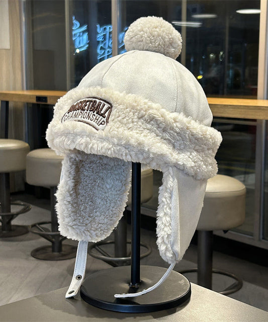 Beige Winterfleece-Mütze für Herren, warm und vielseitig, mit Ohrenschutz, TK036