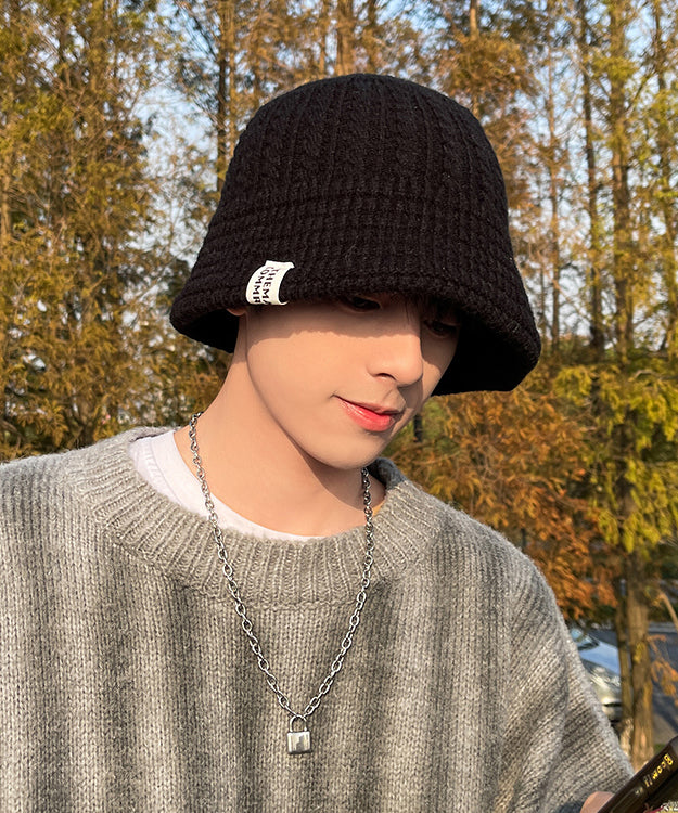 Dicker, warmer Boonie-Hut aus Baumwollstrick für Herren, Schwarz, TK029