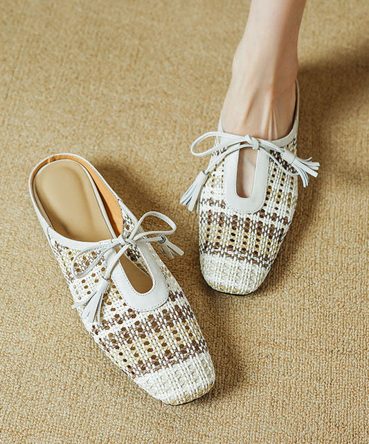 Minimally Casual Sandals Up Lace Splicing Breathable Beige Slide