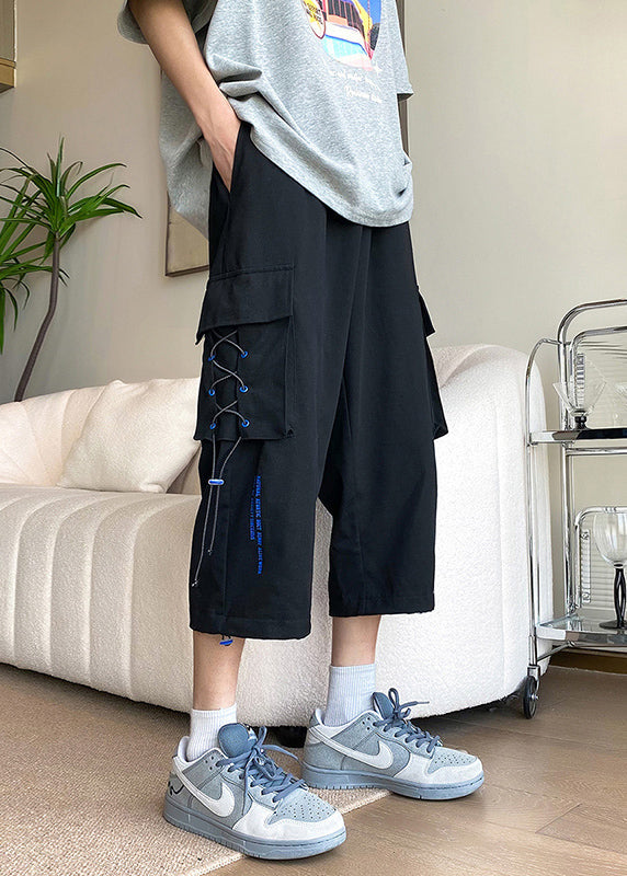 Modern Apricot Patchwork Drawstring High Waist Men Crop Pants Summer YT026