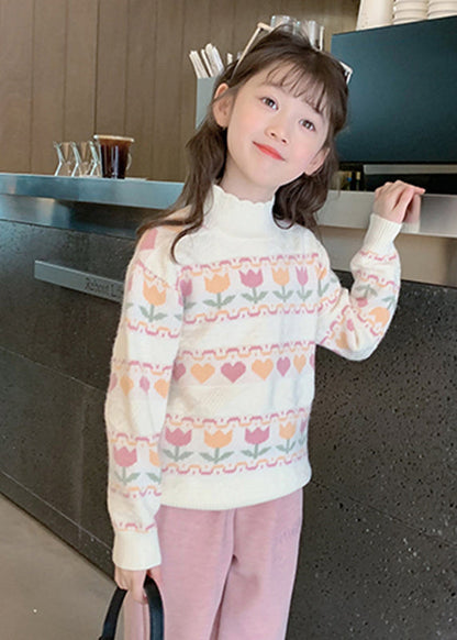 Pull patchwork en coton beige moderne à volants pour fille, printemps TP039