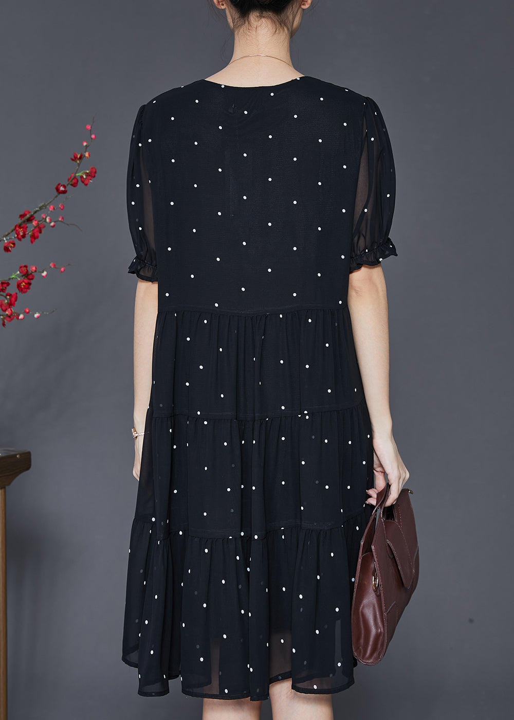 Modern Black Bow Chiffon Mid Dress Summer SD1093