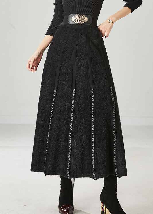 Modern Black Letter Patchwork Knit Skirt Spring YU1046