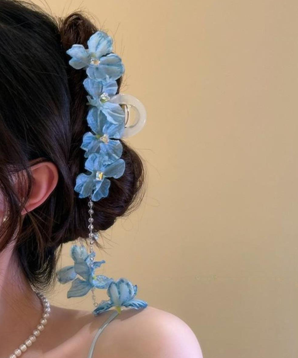Blue Floral Beading Modern Alloy Hairpin Tassel