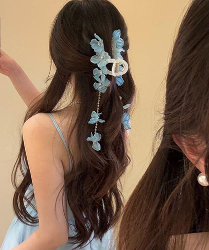 Blue Floral Beading Modern Alloy Hairpin Tassel